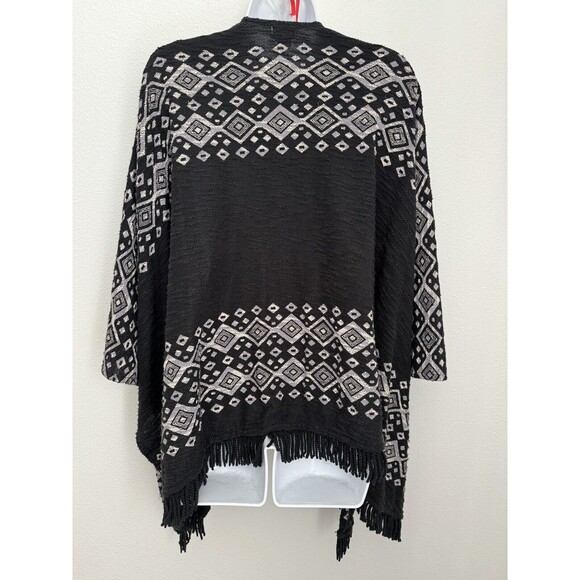 Mossimo Boho S/M Kimono Diamond Triangle Pattern Aztec Black Fringe Festival EUC - Picture 3 of 6